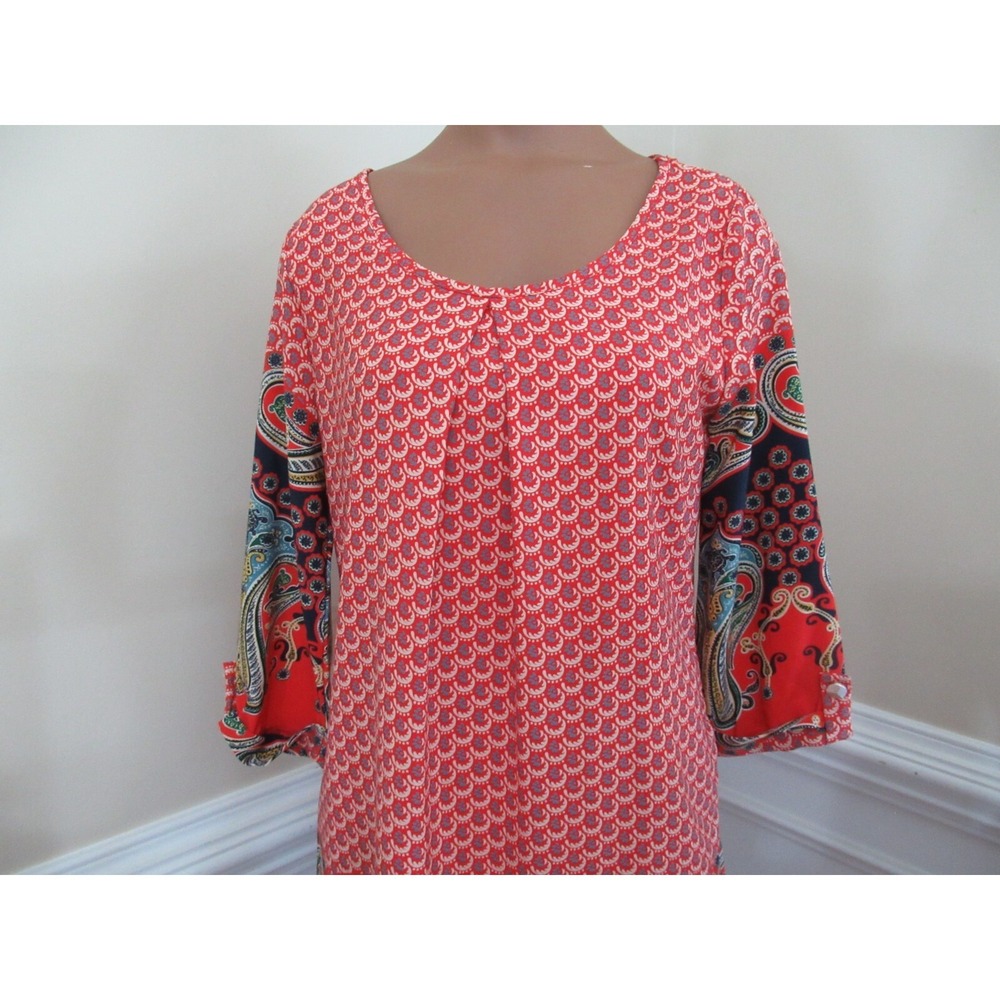 Peach Love Small Dress orange-red blue print paisley 3/4 Sleeve Lined Women USA - Picture 2 of 12